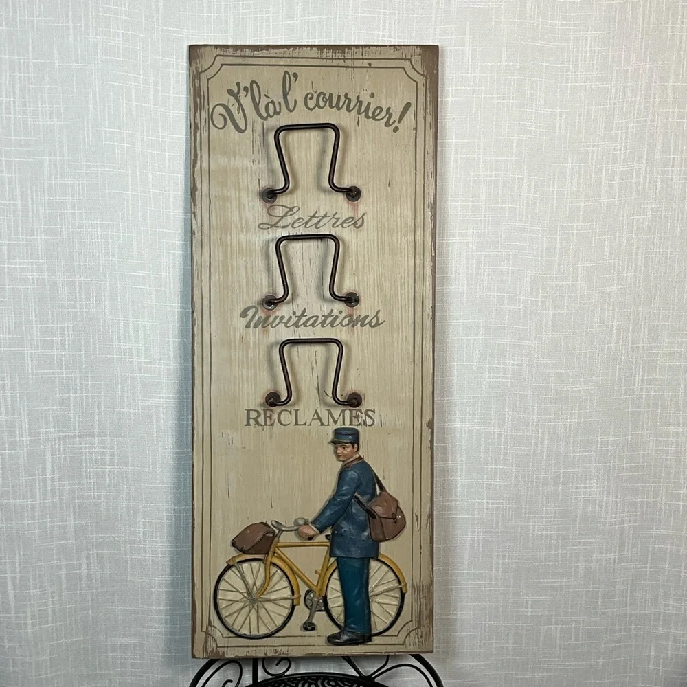 Vintage Style Wall Decor French Country Mail Organizer with Bicycle Design